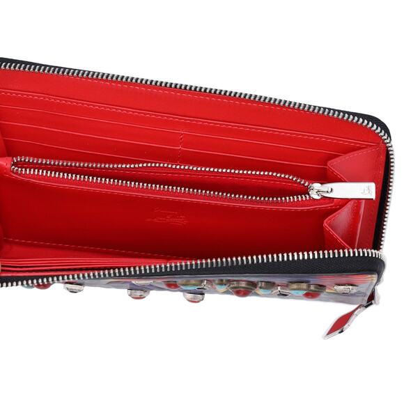 Christian Louboutin Panettone Long Wallet Gray Red Multi Leather Beaded - Picture 6 of 7